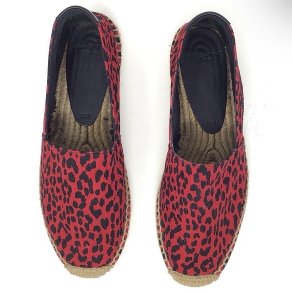 SAINT LAURENT Signature Leopard-Print Flat Espadrilles in Red - Picture 5 of 11